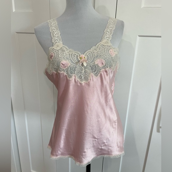 Christian Dior Vintage Pink Cream Camisole Lace Trim Union Made Medium